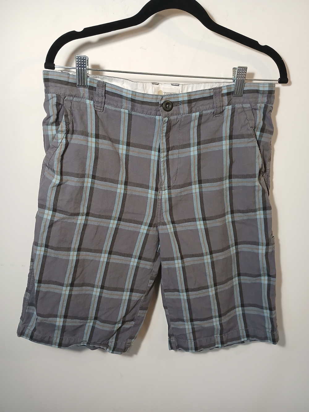 100% Cotton Tucker + Tate Gray Plaid Shorts with Light Blue Stripes